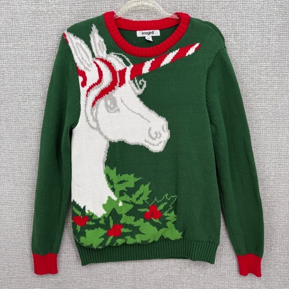 imagin8 Sweaters - imagin8 Unicorn Christmas Sweater Women Medium Green Red Holiday Ugly Sweater